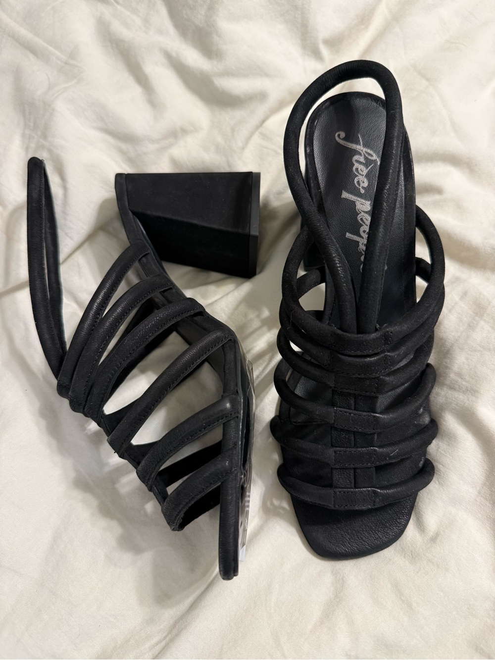 Free People Colette Cinched Heels, black, size 39 (8-8.5), NEW